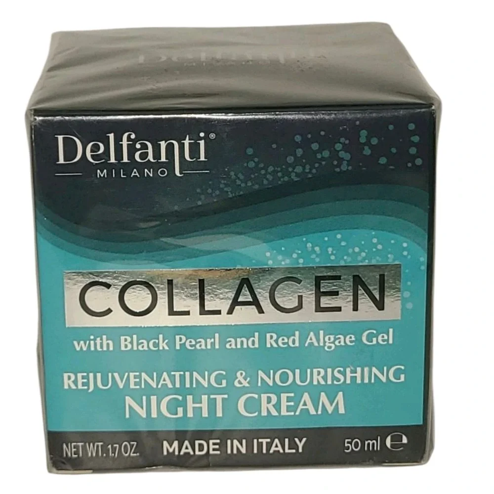 Delfanti Milano Collagen Night Cream Black Pearl‎ & Red Algae Gel 1.7 Oz NEW